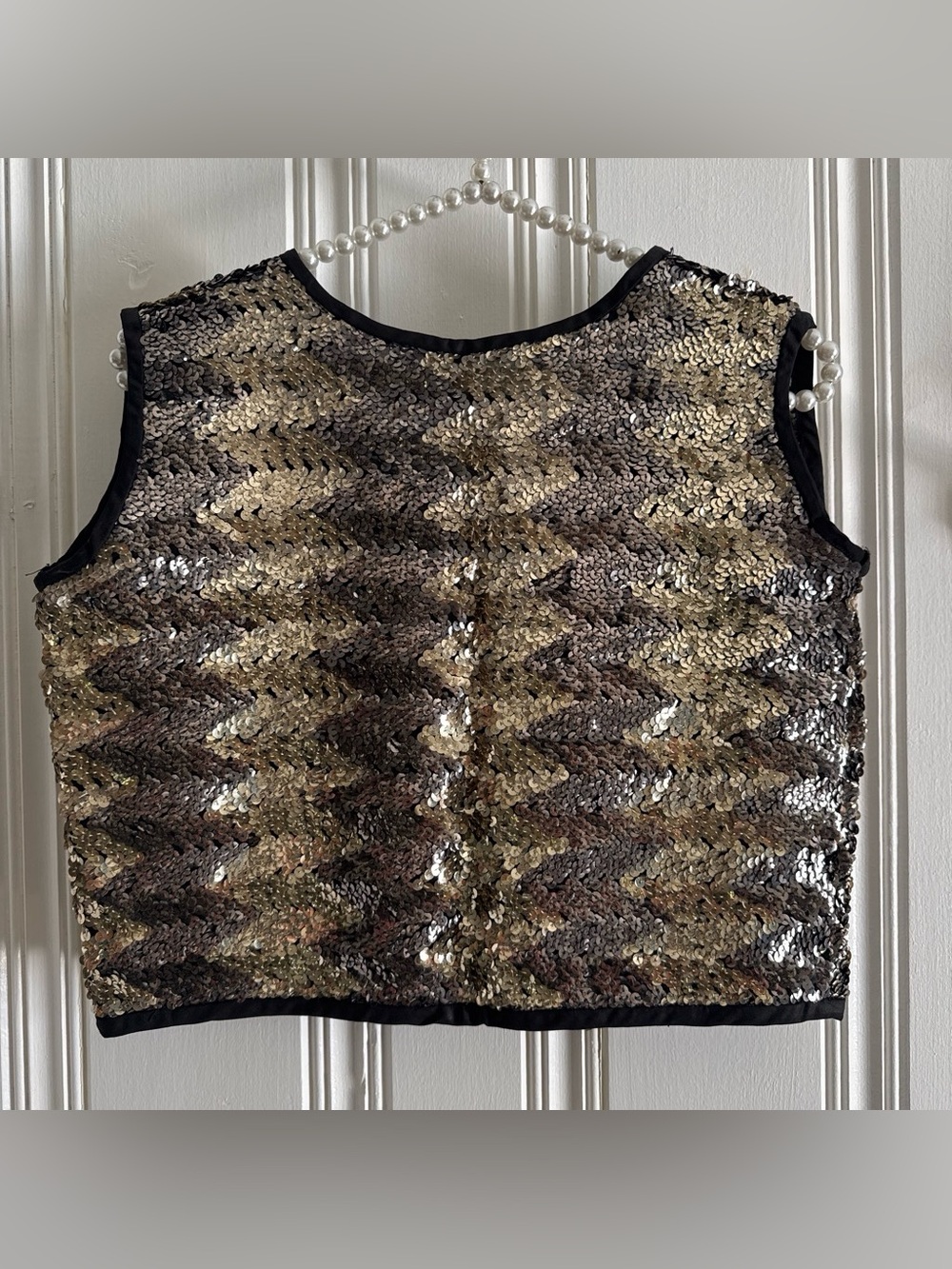 Sequin Crop Tank Top - Gold & Black
